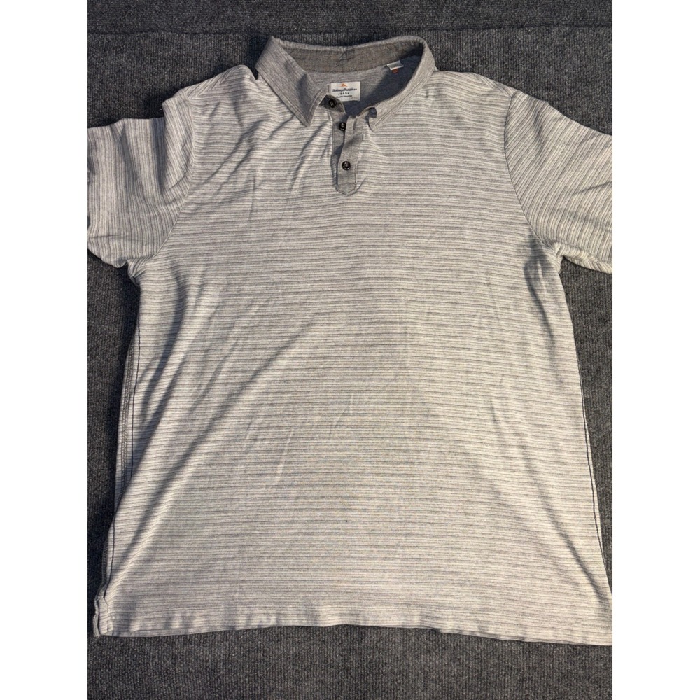 Tommy Bahama Polo Shirt Mens XL Gray Striped Super Soft Slit Collared Popover